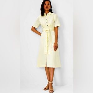 NWT- ANN TAYLOR TENDER YELLOW TIE WAIST LINEN BLEND SHIRTDRESS